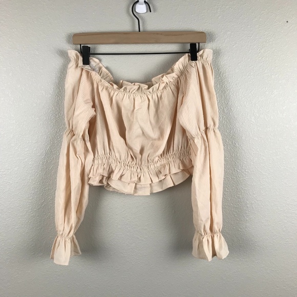 Shein Striped Off the Shoulder Ruffle Trim Top- M - Picture 8 of 12